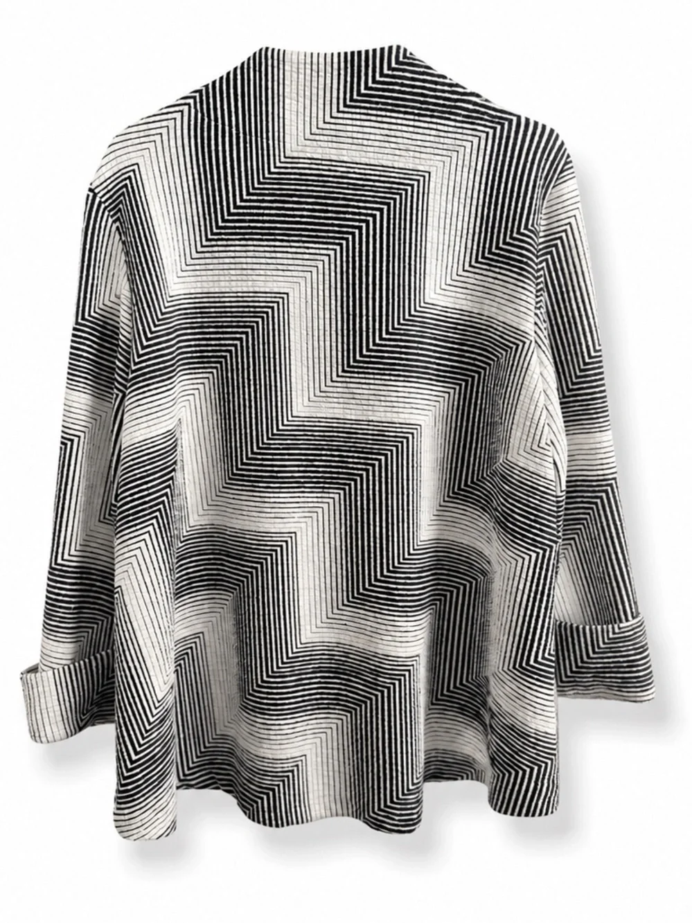 IC COLLECTION CONNIE K Black White Geometric Art to Wear Top Jacket SZ L - Picture 3 of 5